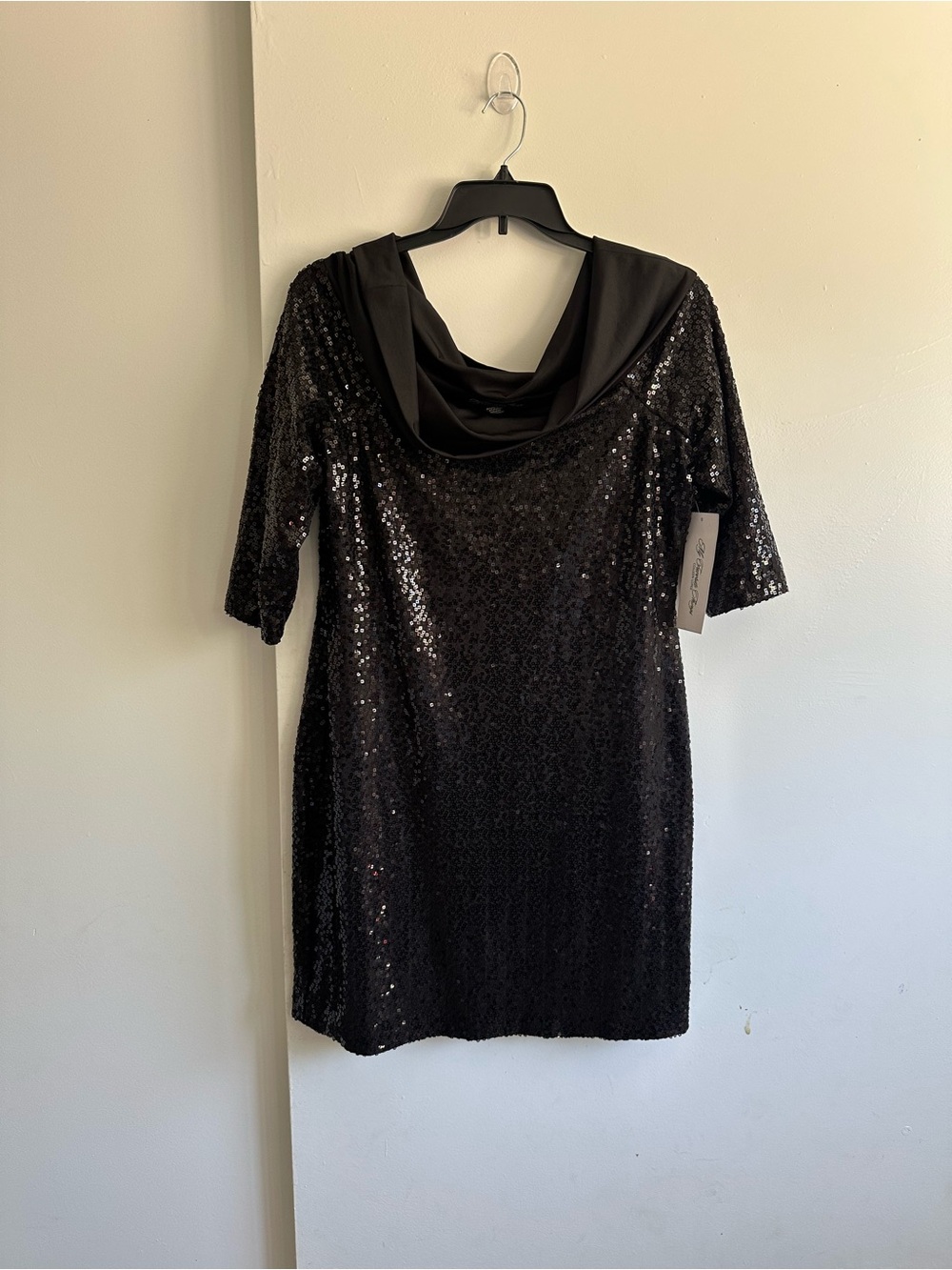Colleen Lopez Black Sequin Off Shoulder Neck Mini Dress